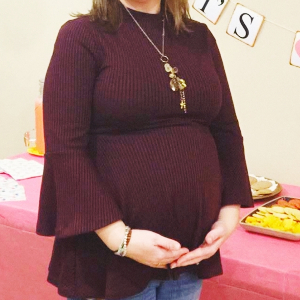 Motherhood Maternity Ribbed Bell Sleeve Tunic - Plum